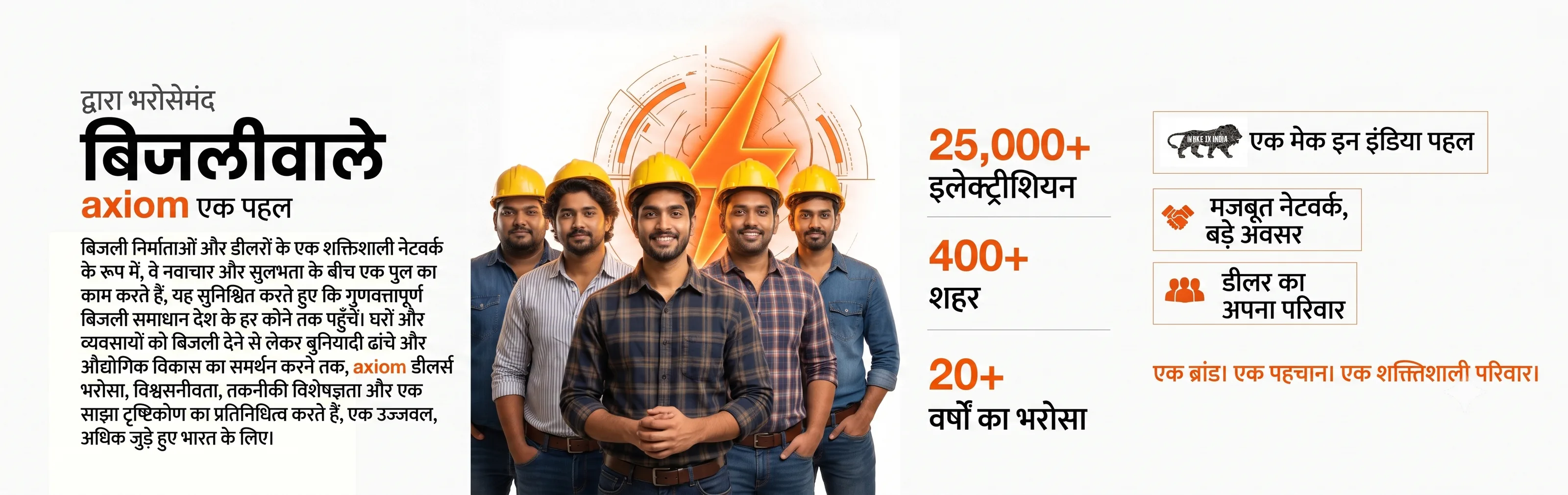 बिजलीवाले — एक एक्सिओम पहल। 25,000+ इलेक्ट्रीशियन, 400+ शहर, 20+ साल का भरोसा।